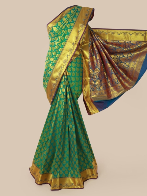 

Pothys Green & Gold-Toned Ethnic Motifs Zari Pure Silk Saree Kanjeevaram