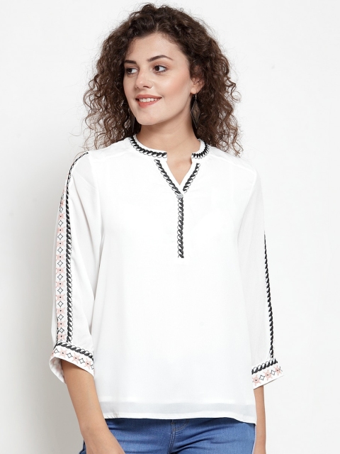 

Global Republic Off White & Black Mandarin Collar Regular Top