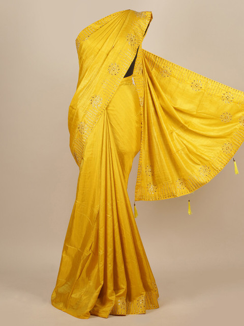 

Pothys Yellow & White Beads and Stones Jute Silk Saree
