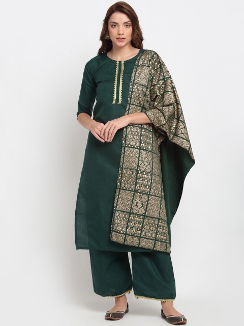 

KALINI Women Green Embroidered Pleated A-Line Kurti with Palazzos & With Dupatta