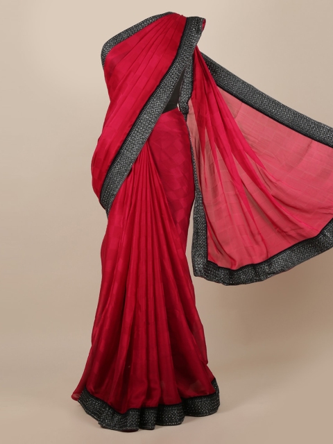 

Pothys Red Solid Poly Chiffon Saree
