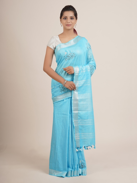 

Pothys Blue Woven Design Zari Pure Linen Saree