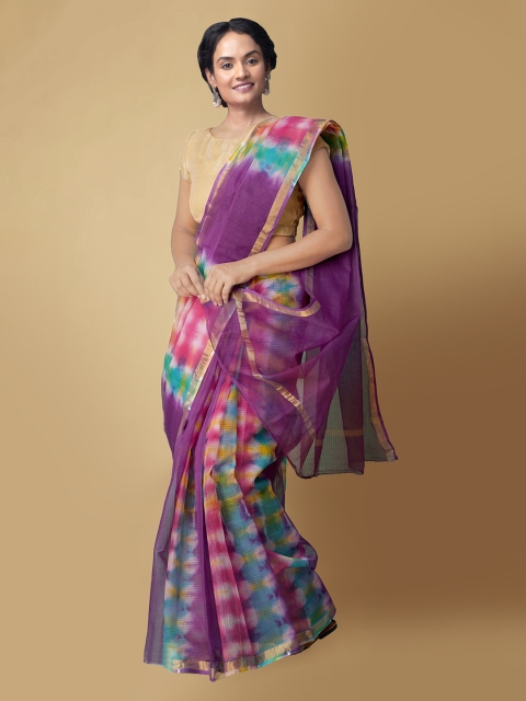 

Unnati Silks Purple & Pink Leheriya Zari Pure Cotton Kota Saree