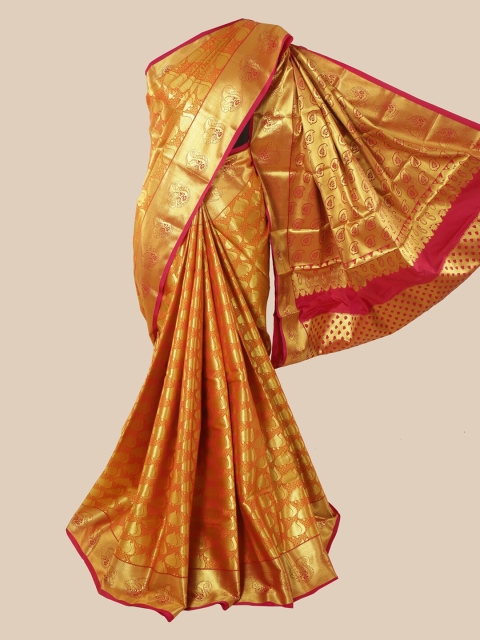 

Pothys Orange & Gold Woven Design Zari Pure Silk Heavy Work Kanjeevaram Saree