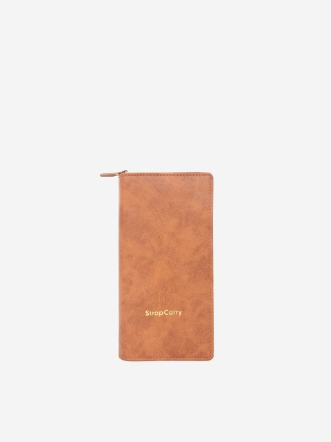 

Stropcarry Tan Brown Textured Foldover Clutch