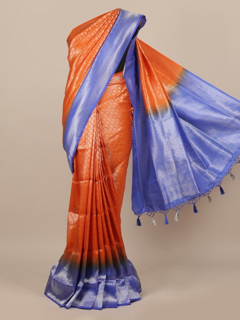

Pothys Orange & Blue Woven Design Zari Jute Silk Saree