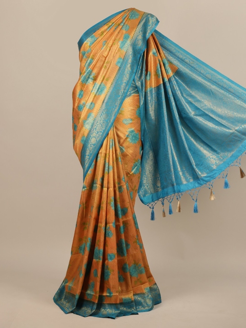 

Pothys Mustard Yellow & Blue Woven Design Zari Jute Silk Saree