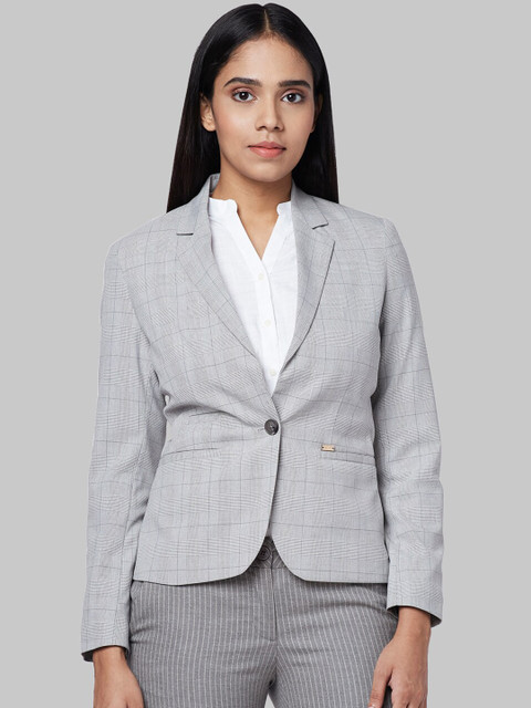 

Park Avenue Woman Women Grey Checked Single Breasted Formal Blazer