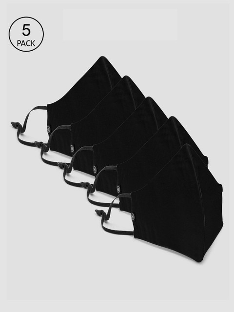 

FableStreet Unisex Pack Of 5 Black Solid 2-Ply Sterilised Cotton Reusable Cloth Masks
