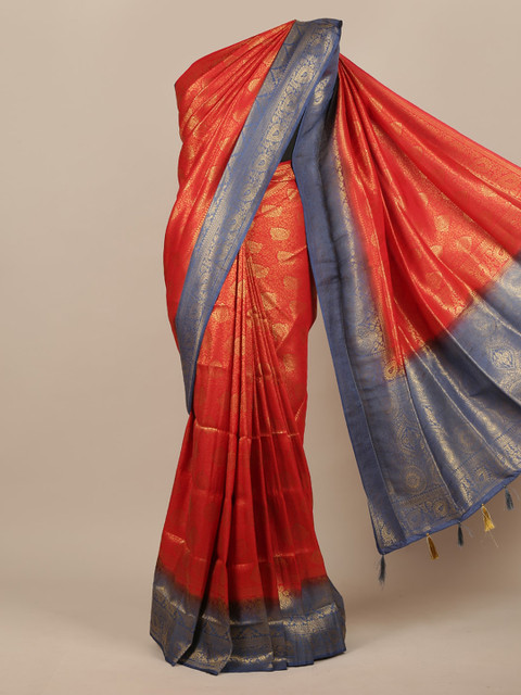 

Pothys Red Woven Design Zari Jute Silk Saree NA