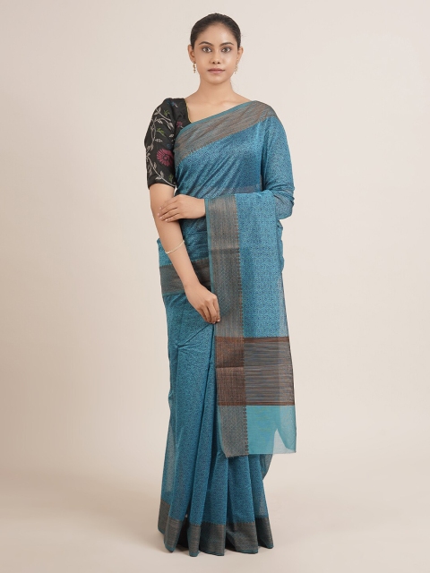 

Pothys Blue & Brown Floral Zari Chanderi Saree