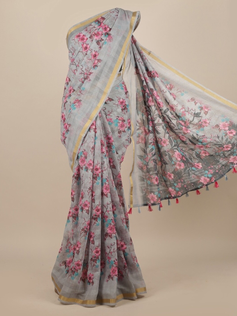 

Pothys Grey Floral Jute Silk Saree