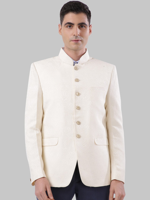 

Ethnix by Raymond Men Cream-Coloured Self-Design Bandhgala