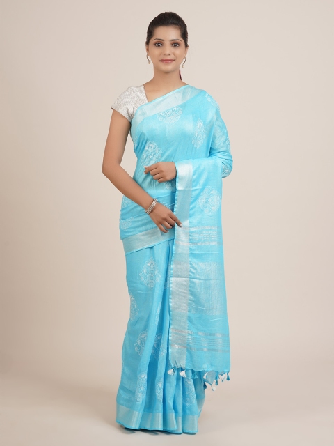 

Pothys Blue Woven Design Pure Linen Saree