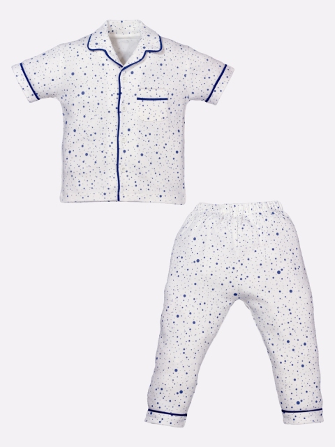 

BABY GO Boys White & Blue Printed Pure Cotton Night suit