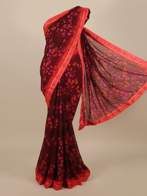 

Pothys Maroon Floral Printed Poly Chiffon Saree