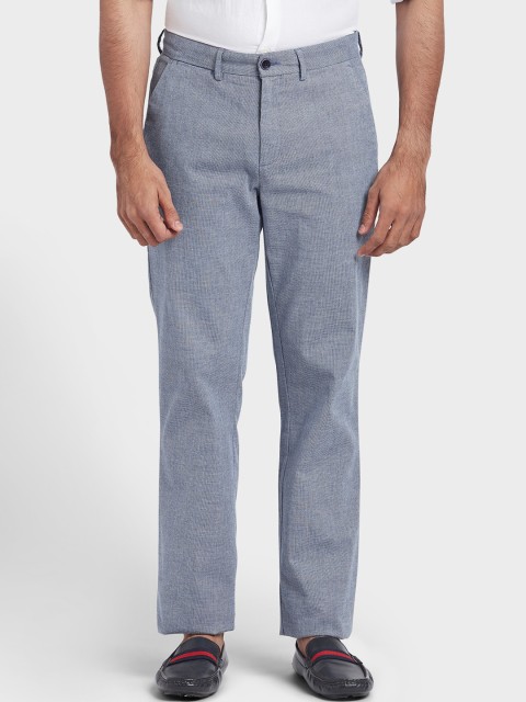 

ColorPlus Men Blue Textured Tapered Fit Regular Trousers