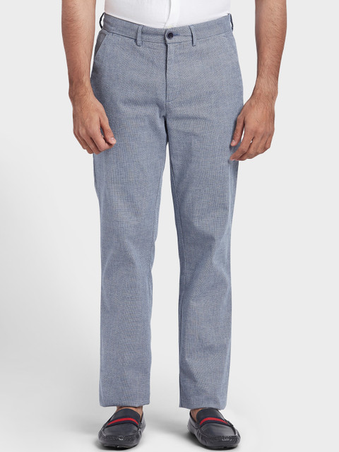 

ColorPlus Men Blue Textured Tapered Fit Regular Trousers