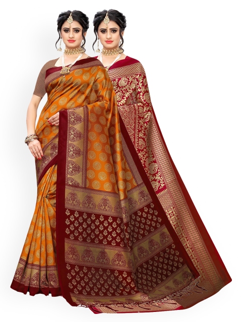

KALINI Pack of 2 Yellow & Red Ethnic Motifs Art Silk Saree