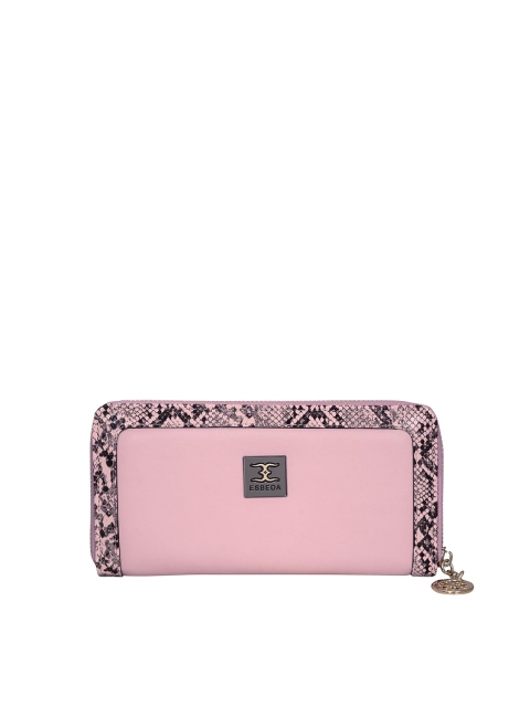

ESBEDA Women Pink & Black Textured Zip Around Wallet