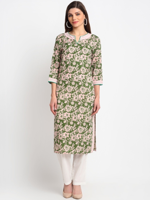 

REME Women Green & Off White Floral Printed Kurta