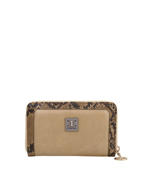 

ESBEDA Women Beige & Brown Printed Zip Around Wallet