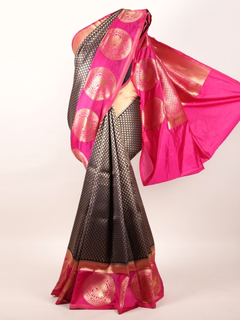 

Pothys Navy Blue & Pink Woven Design Zari Pure Silk Banarasi Saree