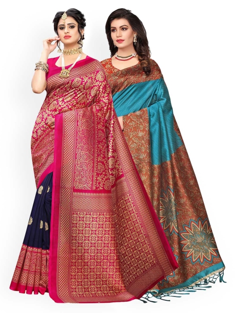 

KALINI Pack of 2 Blue & Pink Ethnic Motifs Art Silk Saree