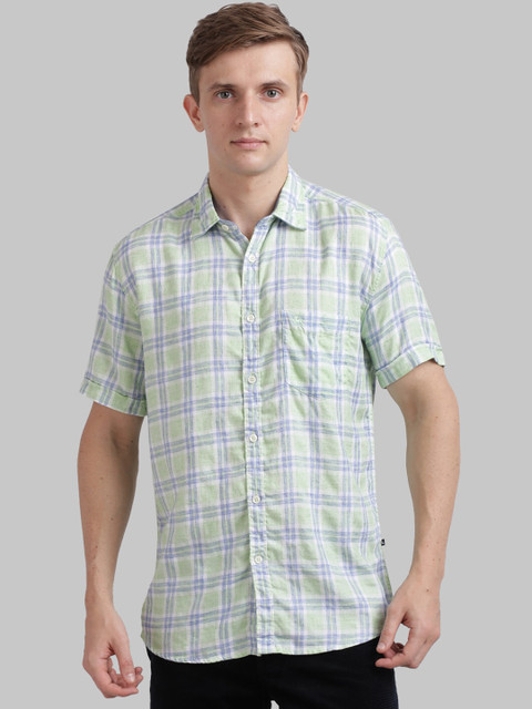 

Parx Men Green & Blue Slim Fit Checked Casual Shirt