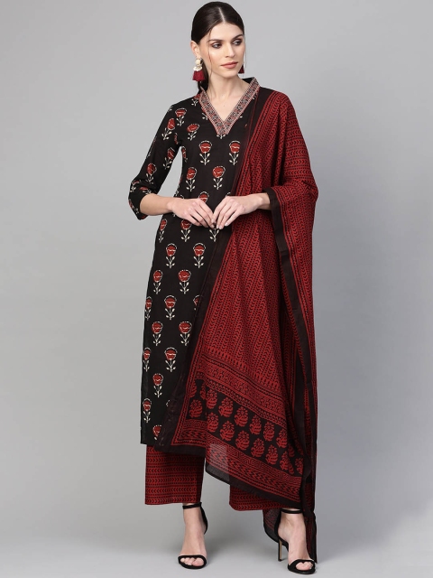 

Indo Era Women Black Ethnic Motifs Printed Regular A-Line Pure Cotton Kurta with