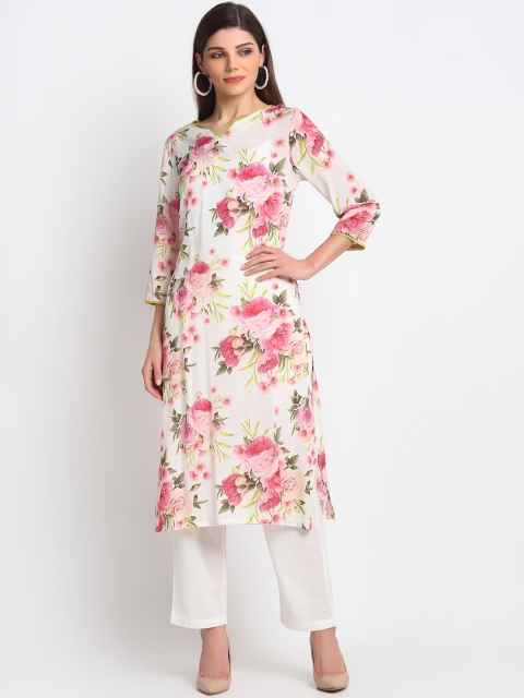 

REME Women White & Pink Floral Printed Floral Kurta