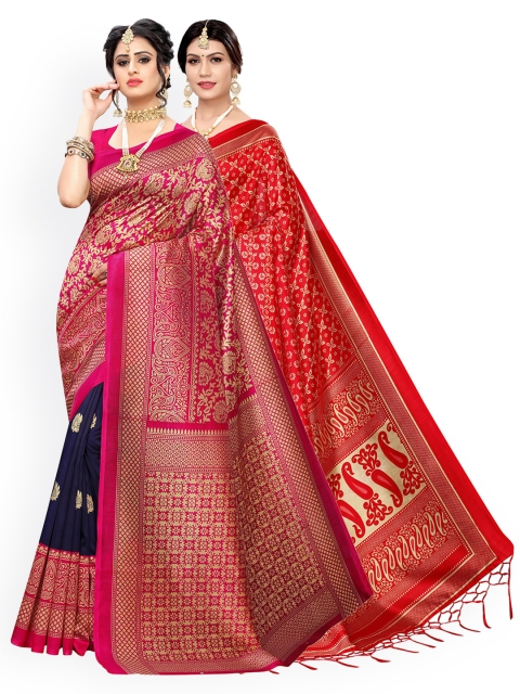 

KALINI Red & Pink Woven Design Art Silk Saree