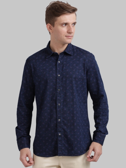 Parx Men Blue Slim Fit Printed Casual Shirt