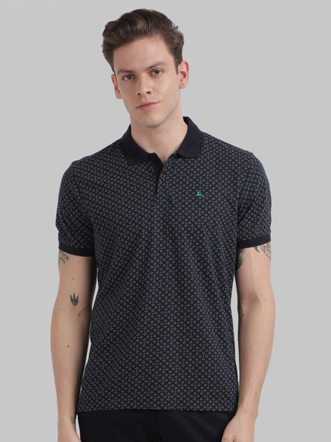 

Parx Men Blue Printed Polo Collar T-shirt