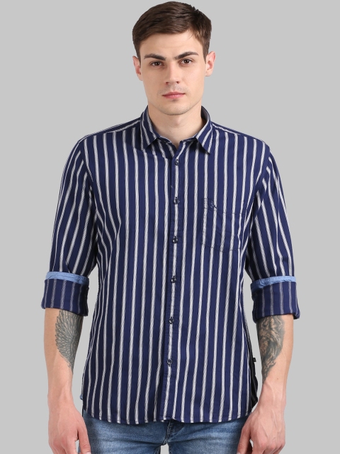 

Parx Men Blue & White Slim Fit Striped Cotton Casual Shirt