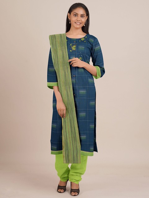 

Pothys Blue & Green Printed Unstitched Dress Material
