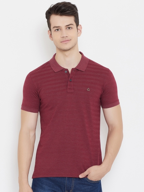 

Duke Men Maroon Striped Polo Collar Cotton T-shirt