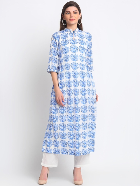 

REME Women Blue & White Ethnic Motifs Printed Kurta