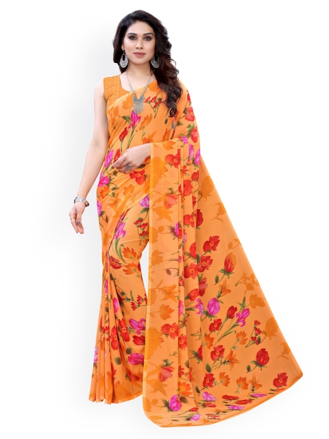 

KALINI Orange Floral Pure Georgette Saree