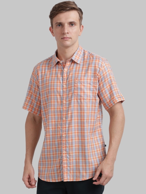 

Parx Men Orange & White Checked Slim Fit Casual Shirt