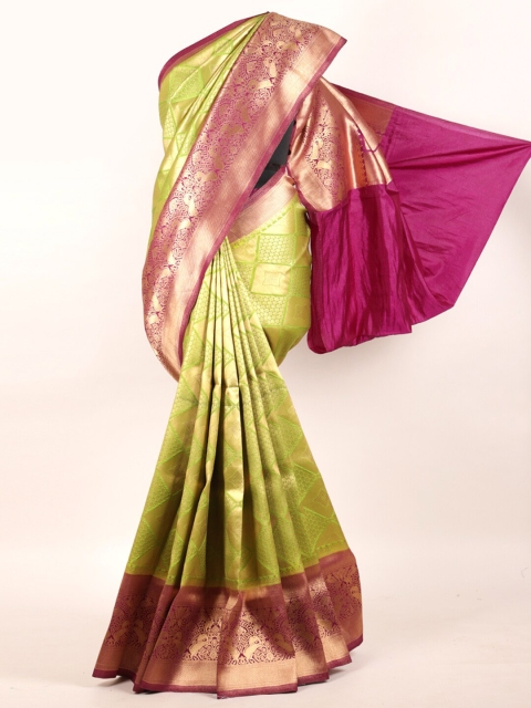 

Pothys Green & Purple Woven Design Zari Pure Silk Banarasi Saree