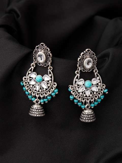

Accessorize Silver-Plated & Turquoise Blue Contemporary Jhumkas Earrings