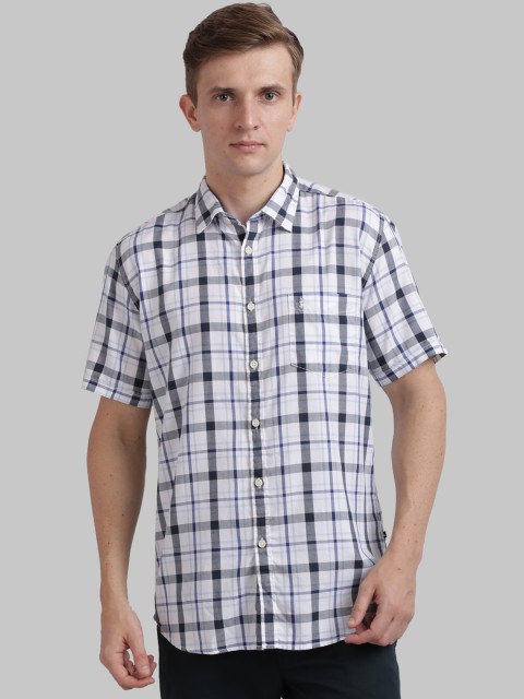 

Parx Men White & Grey Slim Fit Checked Cotton Casual Shirt