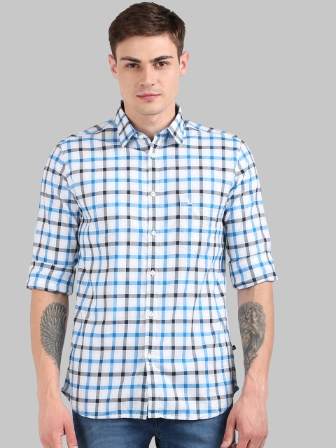 Parx Men Blue Slim Fit Checked Casual Shirt