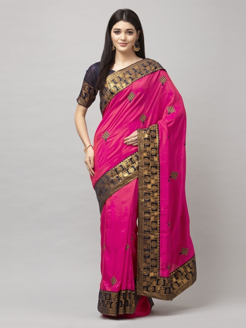

KALINI Pink Ethnic Motifs Zari Heavy Work Saree