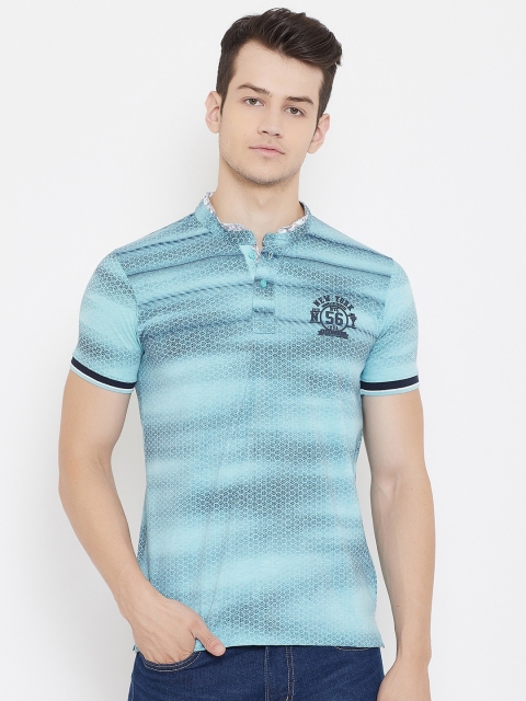 

Duke Men Blue Striped Henley Neck T-shirt