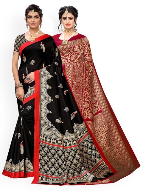 

KALINI Black & Maroon Pack of 2 Ethnic Motifs Art Silk Sarees