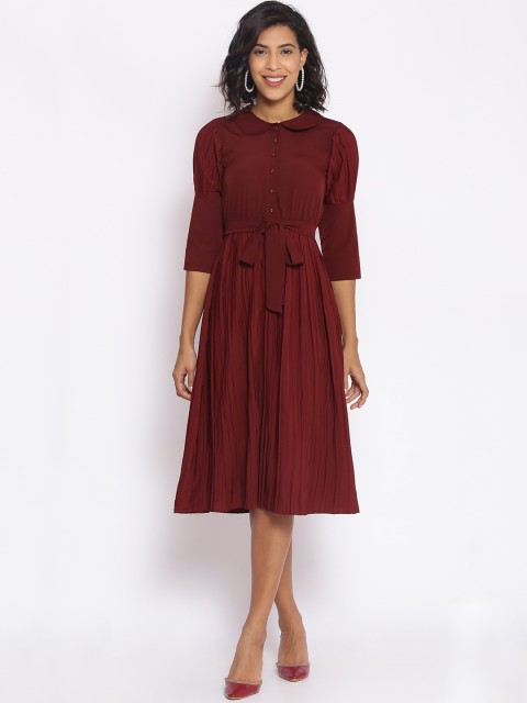 

Cottinfab Brown Striped Crepe Midi Dress