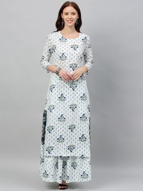 

kipek Women White Floral Printed Pure Cotton Kurta with Palazzos