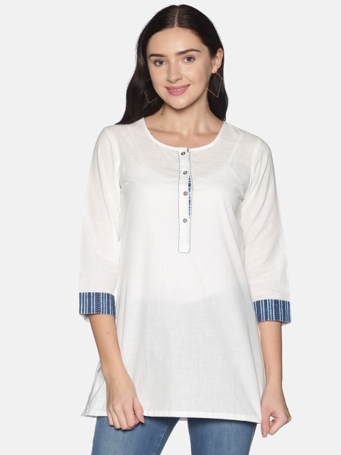 

Saffron Threads White & Blue Cotton Slub Tunic
